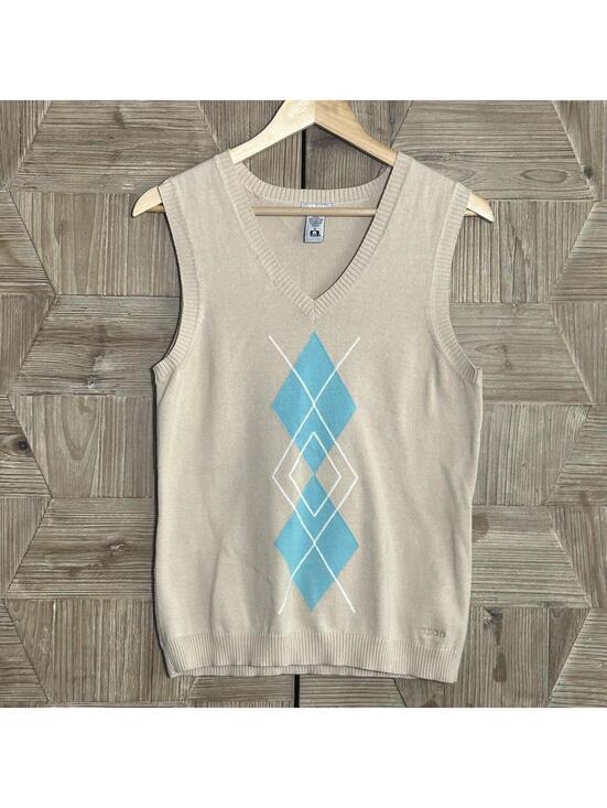 Izod Sweaters - Izod Golf Womens Argyle Tan V-Neck Sweater Vest Size Small Preppy Light Academia